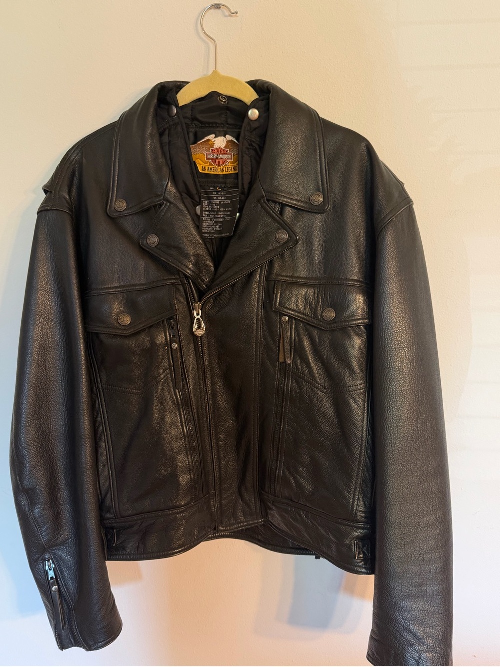 Harley-Davidson Black Leather Motorcycle Jacket - w/Removable Liner